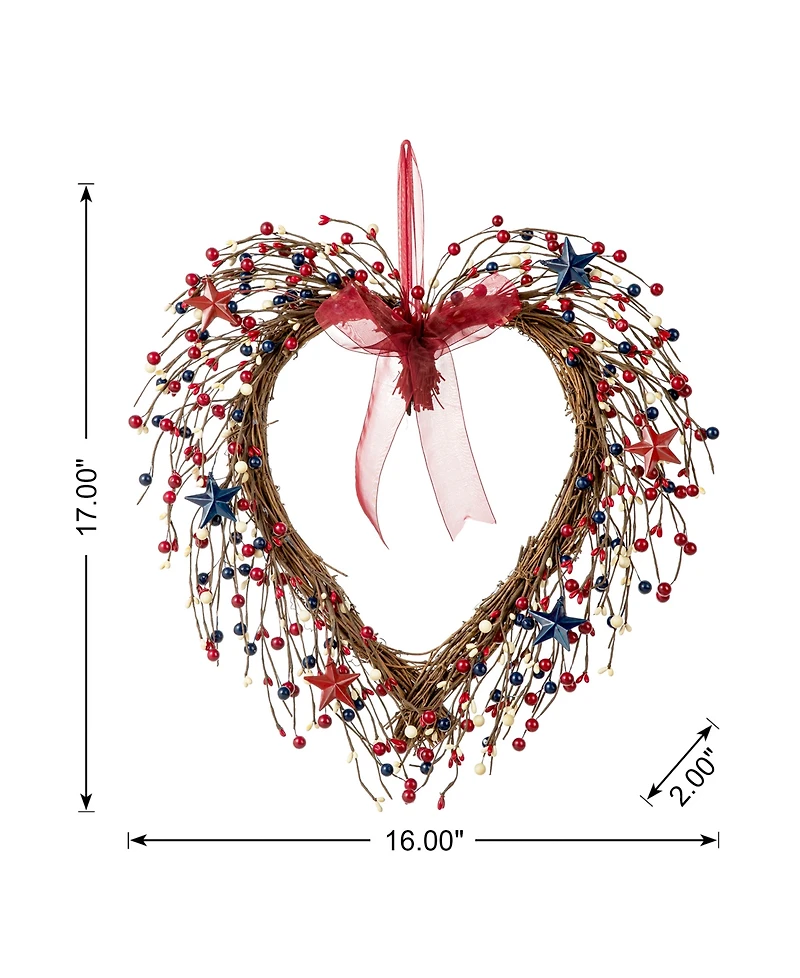 Glitzhome 17" H Patriotic, Americana Berry Heart Wreath