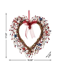 Glitzhome 17" H Patriotic, Americana Berry Heart Wreath
