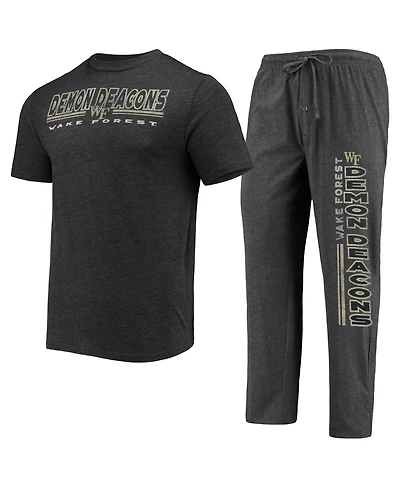 Men's Concepts Sport Heathered Charcoal, Black Wake Forest Demon Deacons Meter T-shirt and Pants Sleep Set