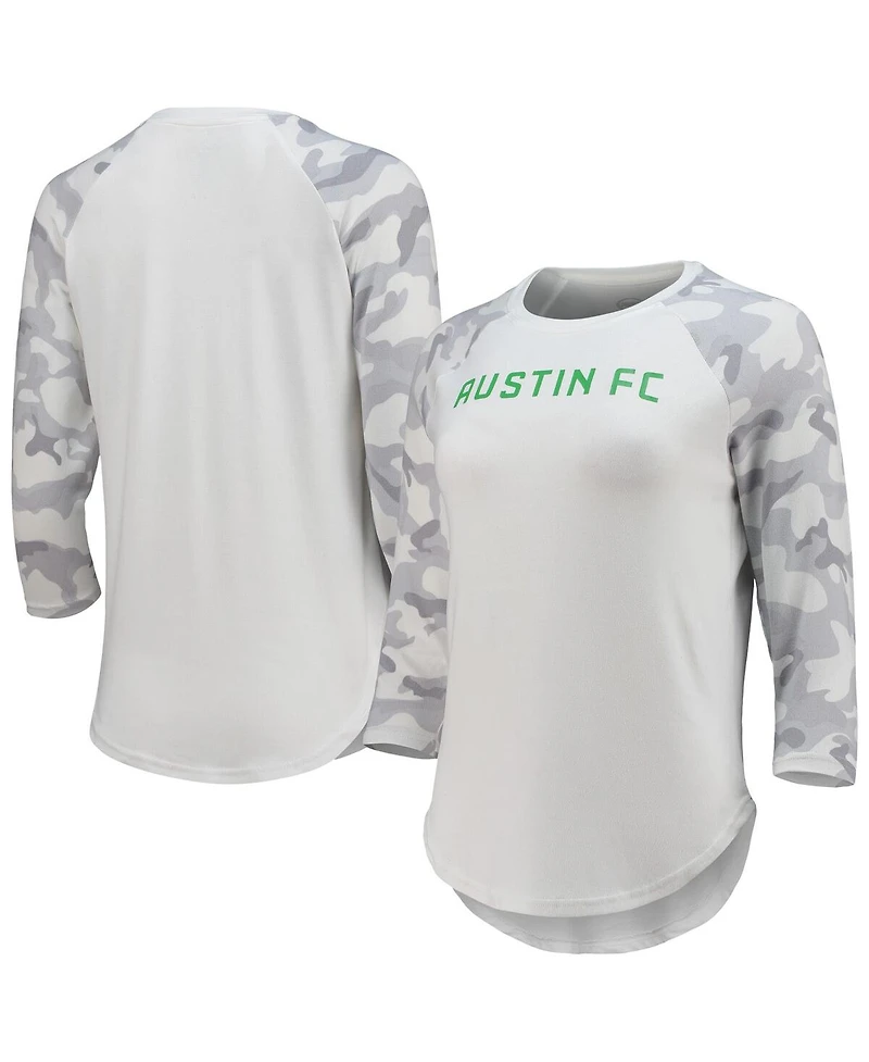 Women's Concepts Sport White, Gray Austin Fc Composite 3/4-Sleeve Raglan Top