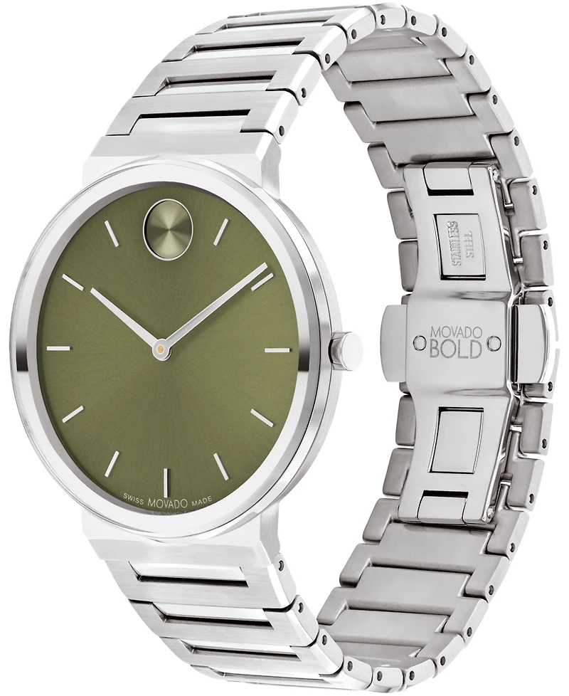 Movado Men's Bold Horizon Swiss Quartz Silver-Tone Stainless Steel Watch 40mm