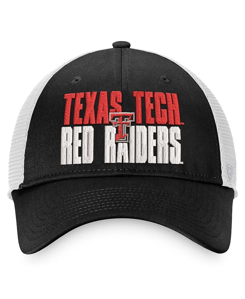 Men's Top of the World Black, White Texas Tech Red Raiders Stockpile Trucker Snapback Hat