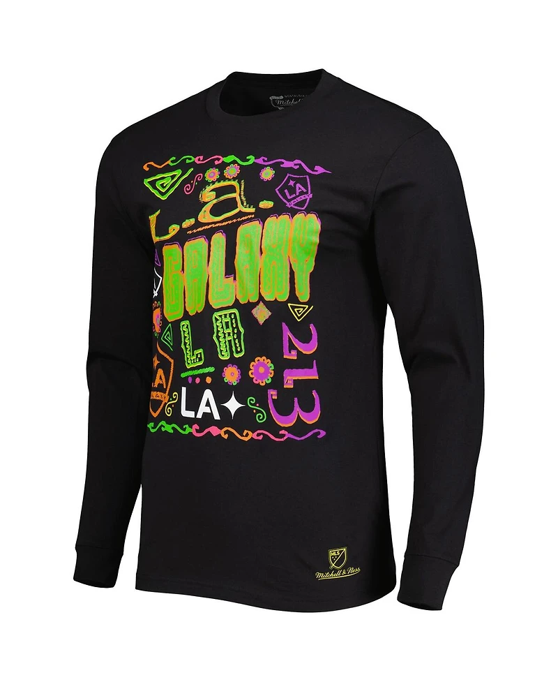 Men's Mitchell & Ness Black La Galaxy Papel Picado Long Sleeve T-shirt