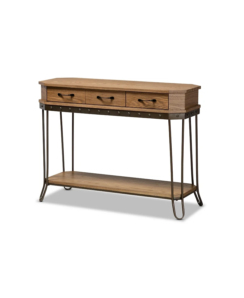 Baxton Studio Kellyn Vintage 42.9" Rustic Industrial Finished Wood and Metal 3-Drawer Console Table