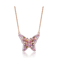 Genevive Long Lasting Sterling Silver 18K Rose Plated Multi Color Cubic Zirconia Butterfly Necklace
