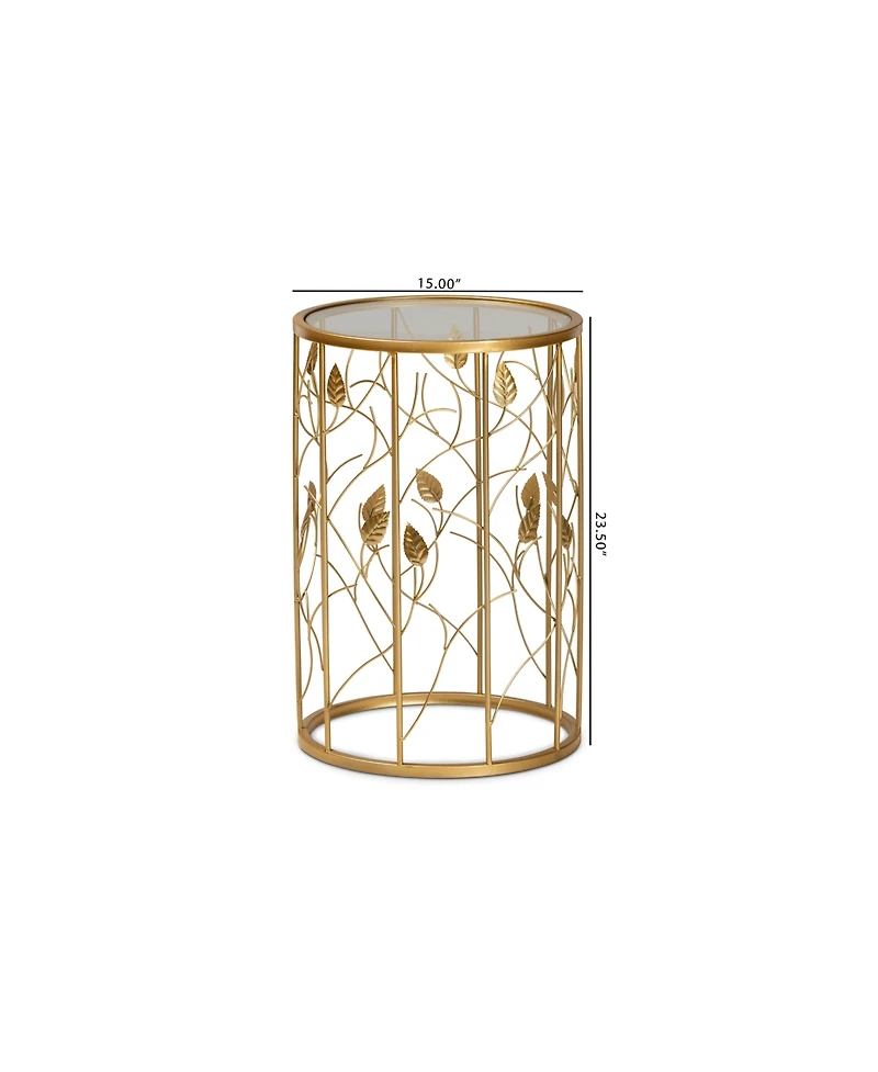 Baxton Studio Anaya Modern and Contemporary Glam 23.6" Brushed Finished Metal and Glass Leaf Accent End Table