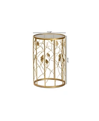 Baxton Studio Anaya Modern and Contemporary Glam 23.6" Brushed Finished Metal and Glass Leaf Accent End Table