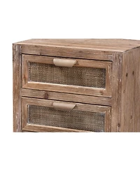 Baxton Studio Calida Mid-Century Modern 22.8" Whitewashed Finished Wood and Rattan 2-Drawer Nightstand