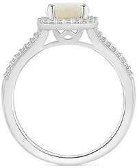 Opal (3/4 ct. t.w.) & Diamond (1/4 Halo Split Shank Ring Sterling Silver