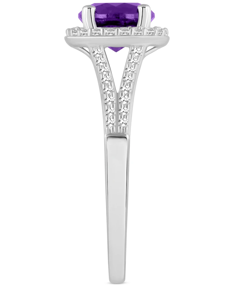 Amethyst (1-1/4 ct. t.w.) & Diamond (1/4 Halo Split Shank Ring Sterling Silver (Also Citrine, Garnet, Peridot, Blue Topaz)