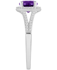 Amethyst (1-1/4 ct. t.w.) & Diamond (1/4 Halo Split Shank Ring Sterling Silver (Also Citrine, Garnet, Peridot, Blue Topaz)