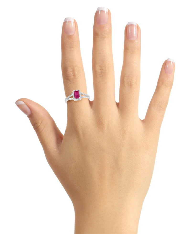 Emerald (1/2 ct. t.w.) & Diamond (1/4 Split Shank Ring Sterling Silver (Also Ruby Sapphire)