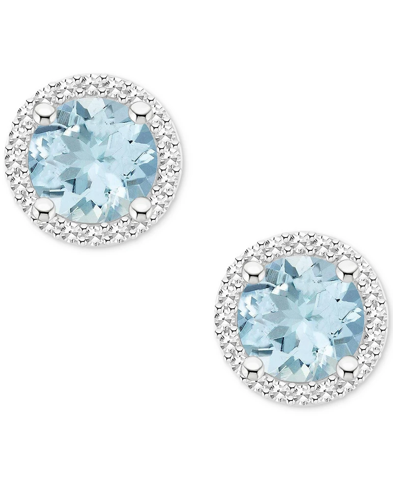 Aquamarine (1-1/2 ct. t.w.) & Diamond (1/5 Halo Stud Earrings Sterling Silver (Also Opal)