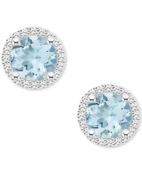 Aquamarine (1-1/2 ct. t.w.) & Diamond (1/5 Halo Stud Earrings Sterling Silver (Also Opal)