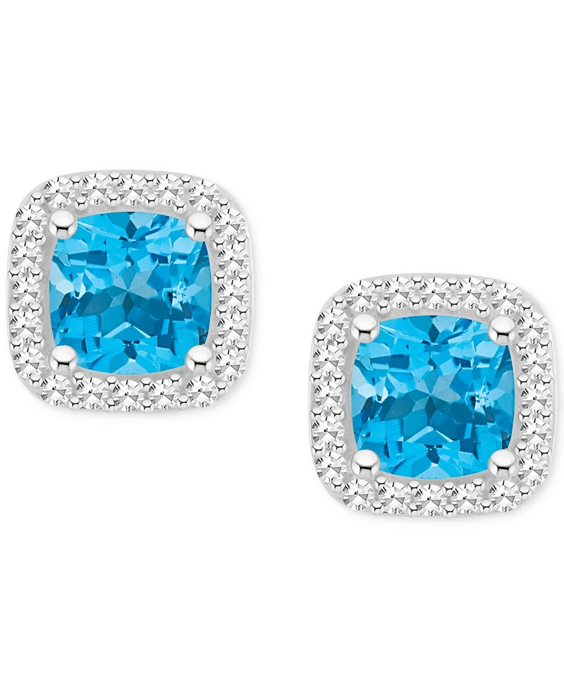 Amethyst (1 ct. t.w.) & Diamond (1/5 Cushion Halo Stud Earrings Sterling Silver (Also Citrine, Garnet, Peridot, Blue Topaz)