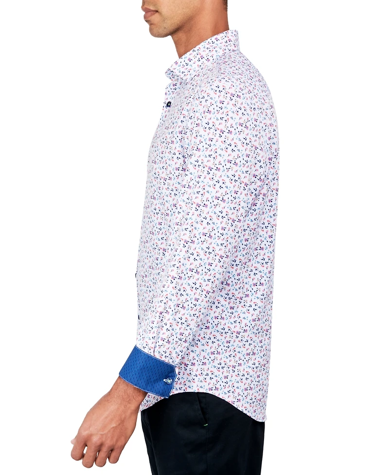 Society of Threads Men's Regular-Fit Non-Iron Performance Stretch Micro Flower-Print Button-Down Shirt