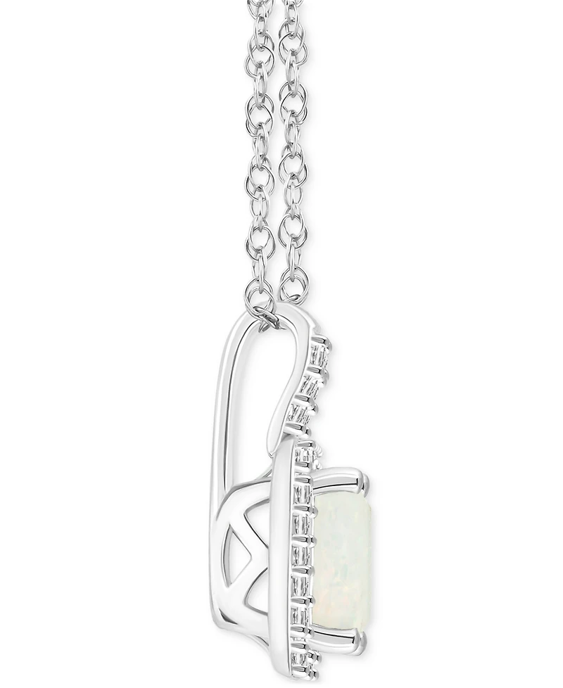 Aquamarine (1/2 ct. t.w.) & Diamond (1/8 ct. t.w.) Halo 18" Pendant Necklace in Sterling Silver (Also in Opal)