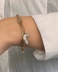 Ettika Gold Plated Paperclip Chain Bracelet with Pearl