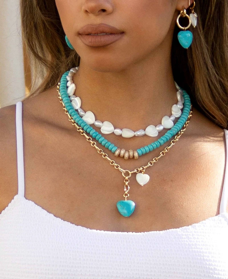 Ettika 18K Gold Plated Synthetic Turquoise Heart Necklace