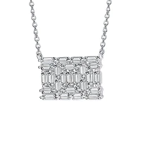 Sterling Silver with White Gold Plating Clear Green Cubic Zirconia Rectangular Cluster Necklace