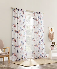 Ellie Floral Print Sheer Rod Pocket Curtain Panel