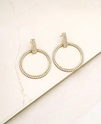 Ettika 18k Gold-Plated Pave & Imitation Pearl Front-Facing Hoop Earrings