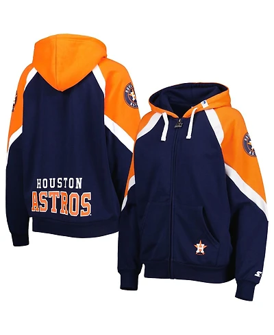 Women's Starter Navy, Orange Houston Astros Hail Mary Full-Zip Hoodie