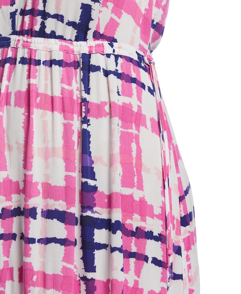 Ella Rafaella Plus Plaid Print V-Neck Midi Dress