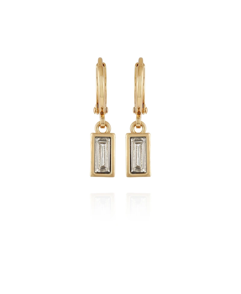 Vince Camuto Gold-Tone Rectangular Glass Stone Dangle Huggie Hoop Earrings