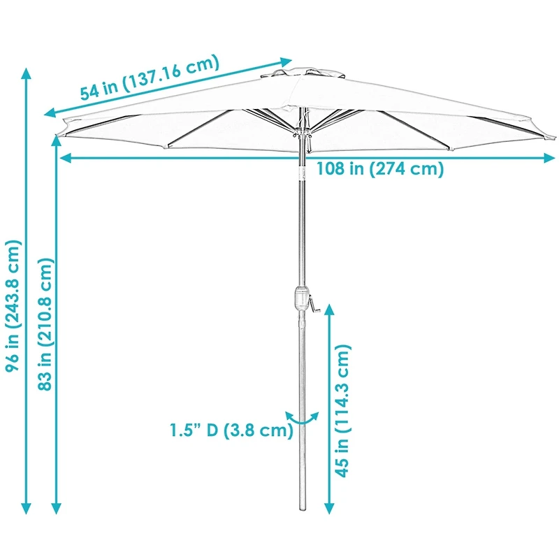 9-Foot Patio Umbrella - Push-Button Tilt and Crank Handle - Aluminum Pole and Polyester Shade Canopy