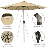9-Foot Sunbrella Tilting Patio Umbrella with Solar Led Light Bars - Beige