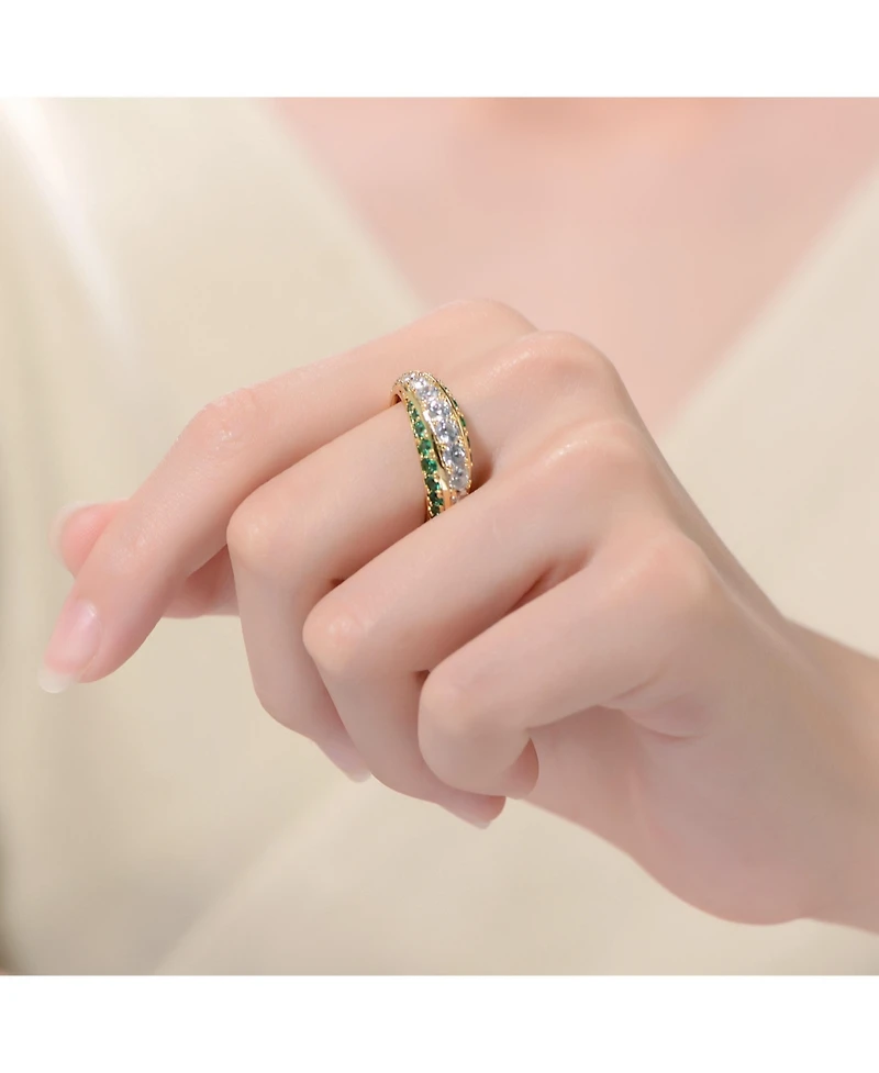 Rhodium-Plated with Cubic Zirconia Chevron Tower Slender Stacking Ring Sterling Silver