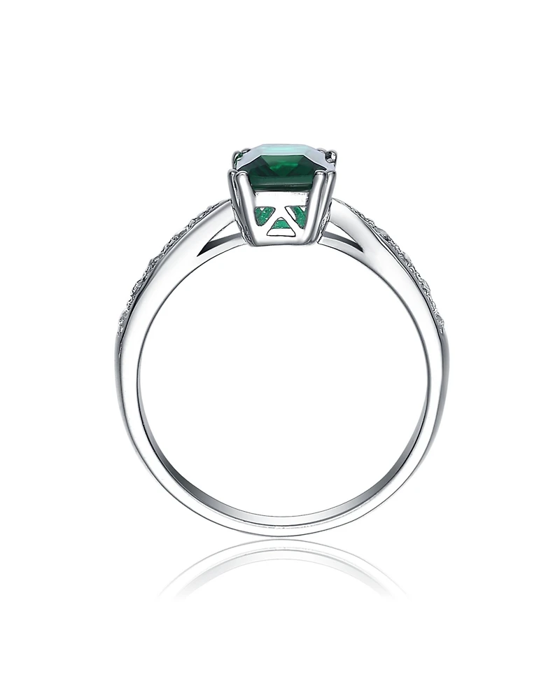 Sterling Silver White Gold Plated Green Cubic Zirconia Eternity Rectangle Band Ring