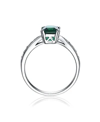 Sterling Silver White Gold Plated Green Cubic Zirconia Eternity Rectangle Band Ring