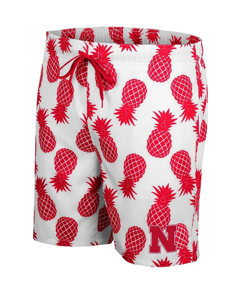 Men's Colosseum White, Scarlet Nebraska Huskers Pineapple Swim Shorts