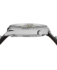 Versus Versace Women's Tortona Crystal 2 Hand Quartz Black Genuine Leather Watch, 38mm