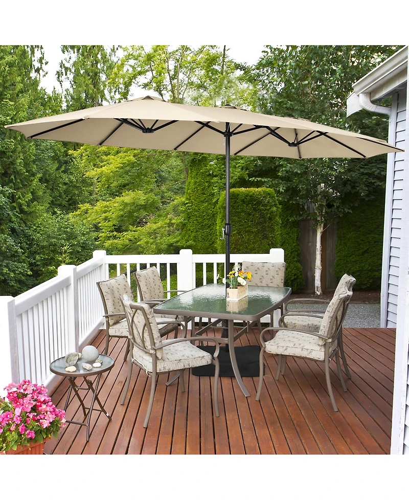 Costway 15FT Double-Sided Twin Patio Umbrella Outdoor Market W/ Crank & Base