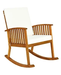 Costway Acacia Wood Rocking Chair Patio Garden Lawn W/ Cushion