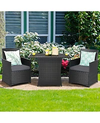 3PCS Patio Rattan Furniture Set Cushion Sofa Armrest Garden Deck