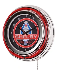 American Art Decor Shelby Retro Round Neon Wall Analog Clock with Pull Chain, 14.5"