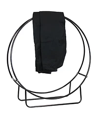 Sunnydaze Decor in Powder-Coated Steel Firewood Log Hoop Rack with Black Cover