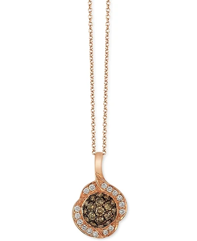 Le Vian Chocolate Diamond (1/4 ct. t.w.) & Vanilla Diamond (1/10 ct. t.w.) Halo Cluster 18" Pendant Necklace in 14k Rose Gold