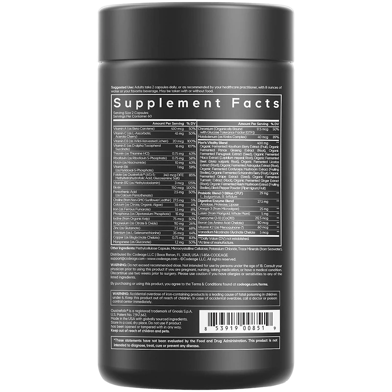 Codeage Men s Daily Multivitamin Supplement, 25+ Vitamins & Minerals For Adults, Organic Whole Foods Vitamins For Men, Vitamin A, B Vitamins, Vitamin