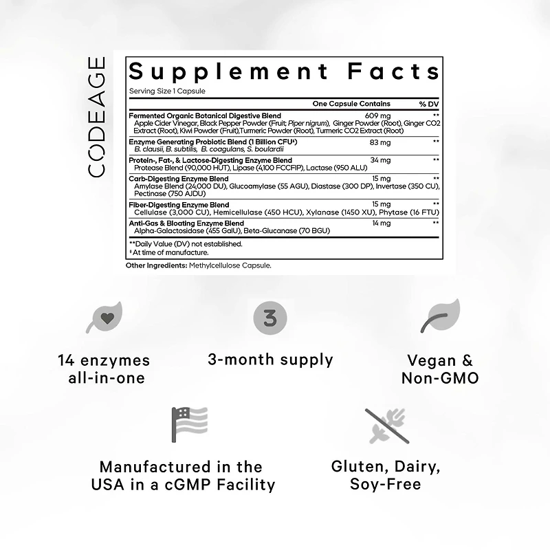 Codeage Fermented Digestive Enzymes Supplement 3-Month Supply