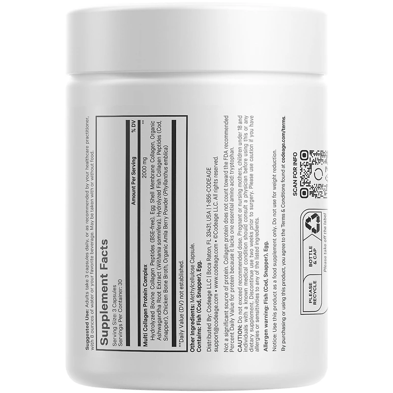 Codeage Multi Collagen Peptides Protein Capsules, 5 Collagen Types, Grass-Fed & Hydrolyzed Bovine Collagen Pills Supplement, Ashwagandha, Amla Berry V