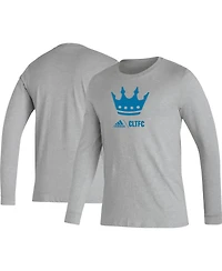 Men's adidas Heather Gray Charlotte Fc Icon Long Sleeve T-shirt