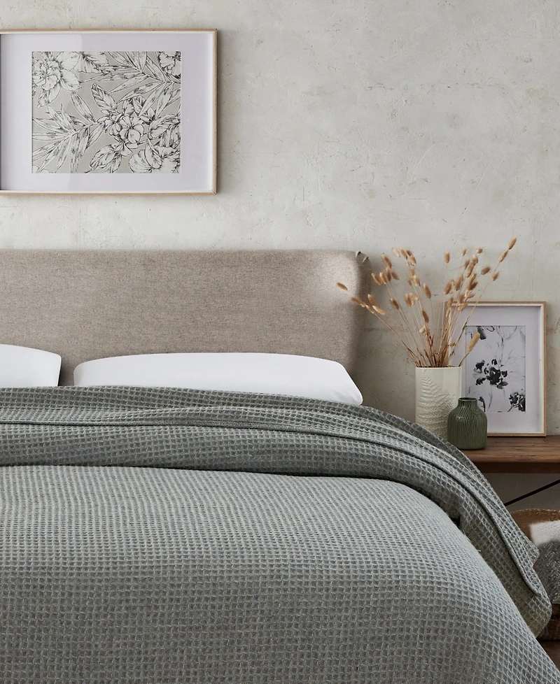 Melange Home 100% Wool Waffle Weave Blanket, Full/Queen