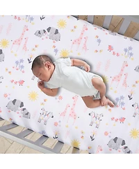 Lambs & Ivy Jazzy Jungle 100% Cotton Safari Baby Fitted Crib Sheet - White