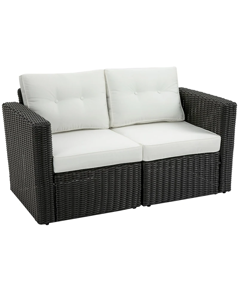 Outsunny 2 Piece Patio Wicker Corner Sofa Set, Outdoor Pe Rattan Furniture, with Curved Armrests and Padded Cushions for Balcony, Garden, or Lawn, Law