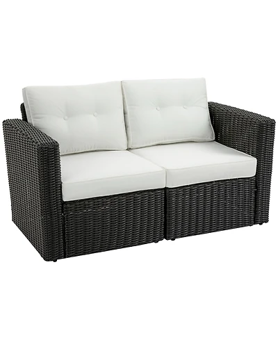 Outsunny 2 Piece Patio Wicker Corner Sofa Set, Outdoor Pe Rattan Furniture, with Curved Armrests and Padded Cushions for Balcony, Garden, or Lawn, Law